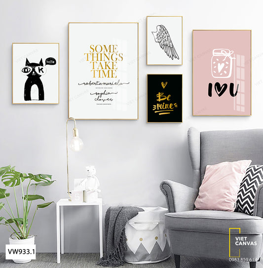 Bộ 5 Tranh Chú Mèo Và Quotes - VW933.1