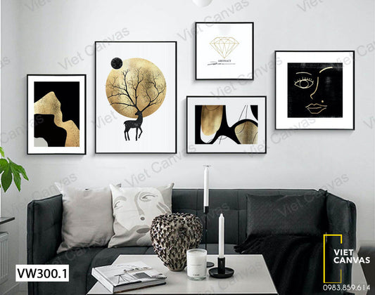 Bộ 5 Tranh Chú Nai Và Những Nét Vẽ Nghệ Thuật - VW300.1