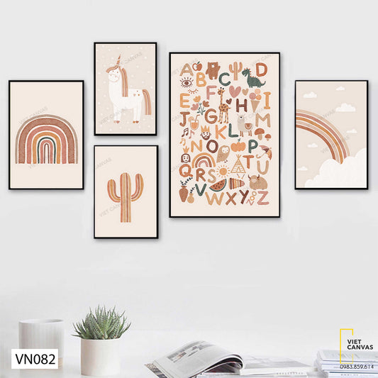 Bộ 5 Tranh Chú Ngựa, Cầu Vồng Và Bảng Chữ Cái - VN082