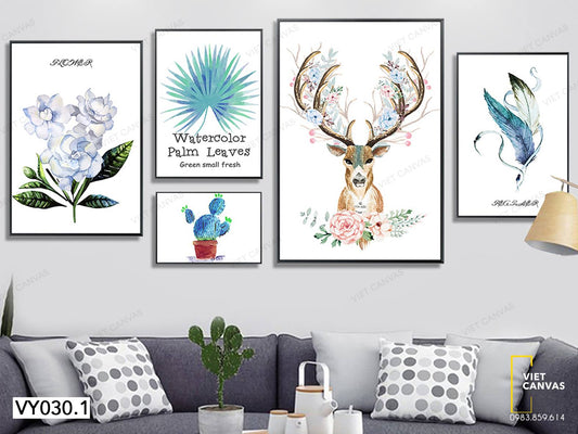 Bộ 5 Tranh Chú Hươu Và Hoa Lá - VY030.1