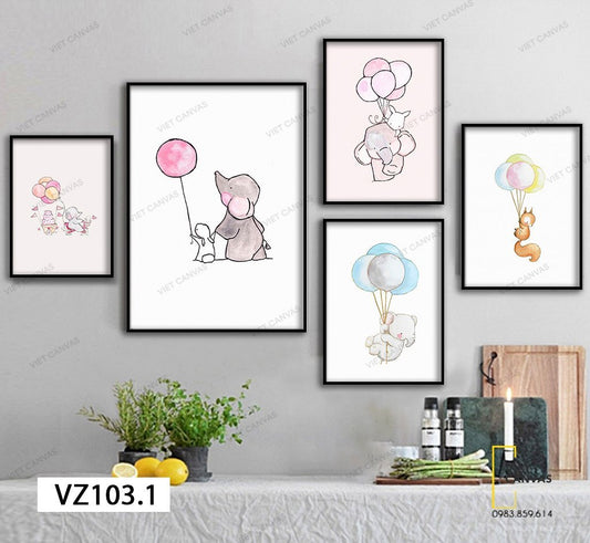 Bộ 5 Tranh Chú Voi Ngộ Nghĩnh Dễ Thương - VZ103.1