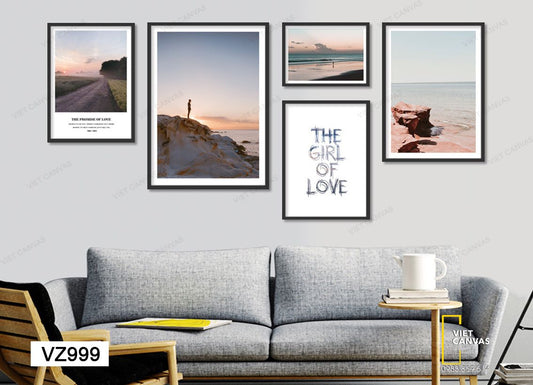 Bộ 5 Tranh Bờ Biển, Con Đường Và Quotes - VZ999