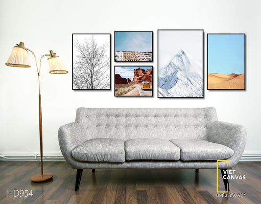 Bộ 5 Tranh Cây, Khu Phố, Sa Mạc Và Đồi Núi - HD954