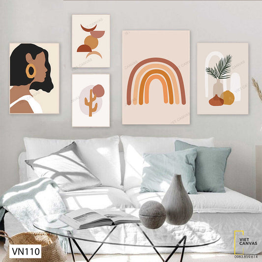 Bộ 5 Tranh Cô Gái, Cây Và Hình Học - VN110