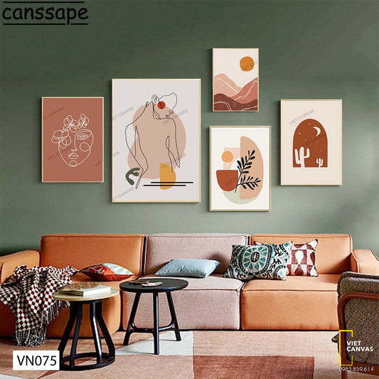 Bộ 5 Tranh Cô Gái, Lá Cây Và Phong Cảnh - VN075