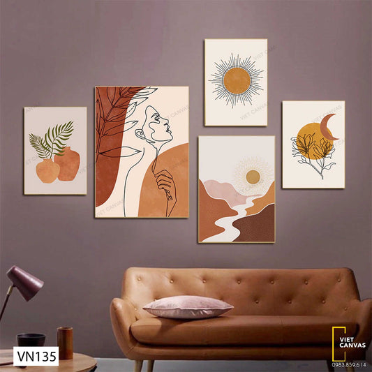 Bộ 5 Tranh Cô Gái, Mặt Trời Và Lá - VN135