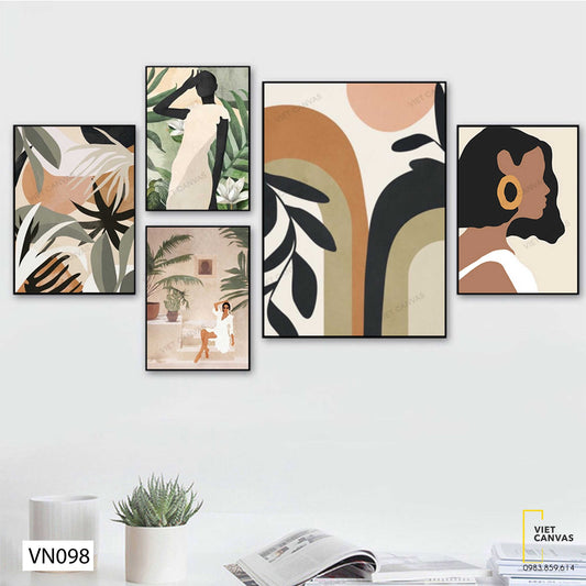 Bộ 5 Tranh Cô Gái Và Lá - VN098