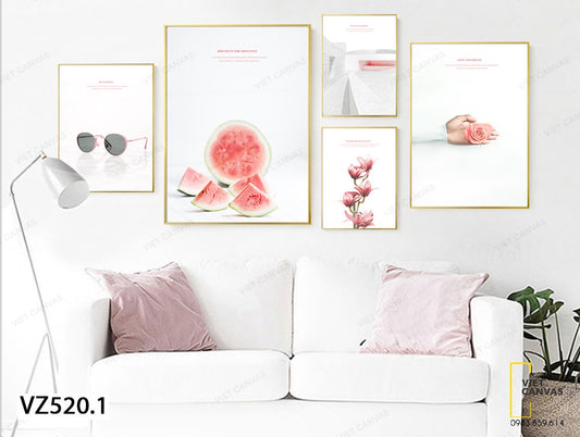 Bộ 5 Tranh Hoa Lá, Dưa Hấu Và Chiếc Kính Mắt - VZ520.1