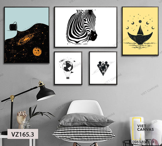 Bộ 5 Tranh Ngựa Vằn Và Những Cảnh Vật- VZ165.3