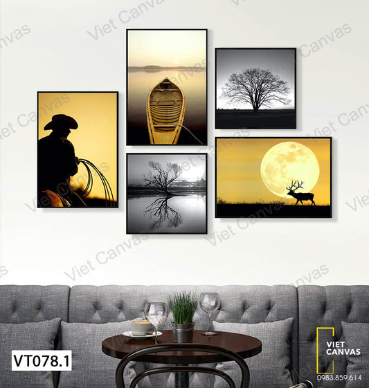 Bộ 5 Tranh Hồ Nước Và Cây - VT078