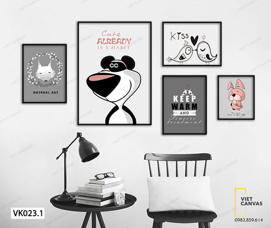 Bộ 5 Tranh Hoạt Hình Động Vật Cute - VK023.1