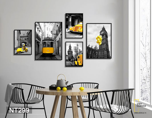Bộ 5 Tranh Đen Vàng Phong Cảnh Châu Âu - NT299