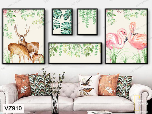 Bộ 5 Tranh Động Vật Và Lá Cây Ấn Tượng - VZ910