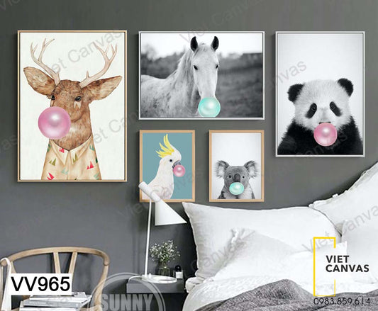 Bộ 5 Tranh Động Vật Và Bong Bóng - VV965