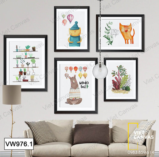 Bộ 5 Tranh Động Vật Và Chậu Cây - VW976.1