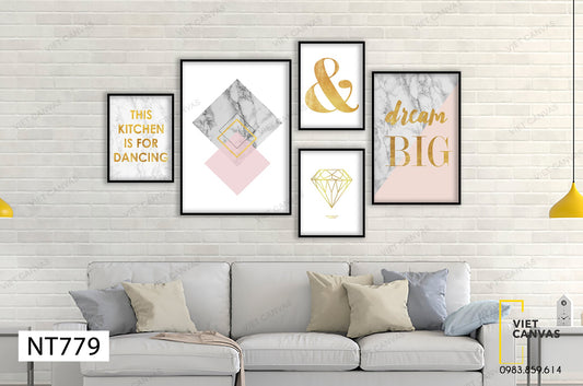 Bộ 5 Tranh Kim Cương, Hình Học Và Quotes - NT779