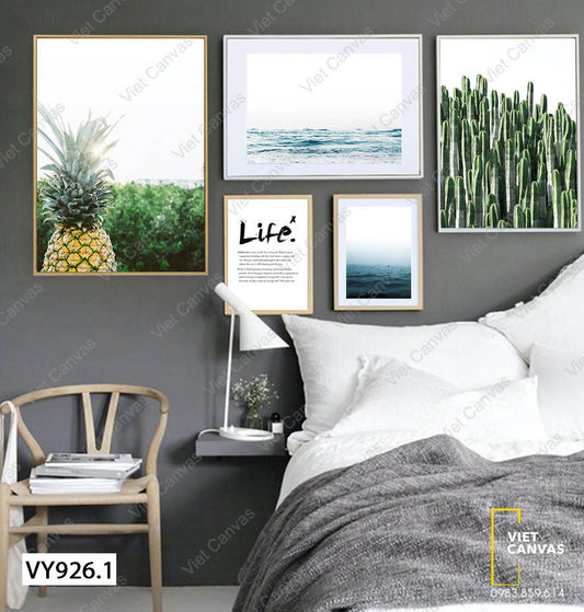 Bộ 5 Tranh Dứa, Biển, Quotes Và Xương Rồng - VY926.1
