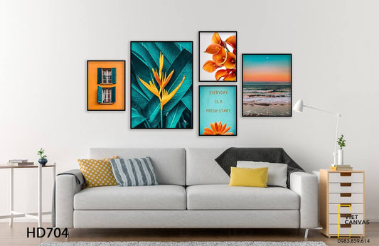 Bộ 5 Tranh Hoa Lá, Khung Cửa Sổ Và Biển Cả - HD704