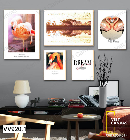 Bộ 5 Tranh Hồng Hạc Và Hồ Nước - VV920.1