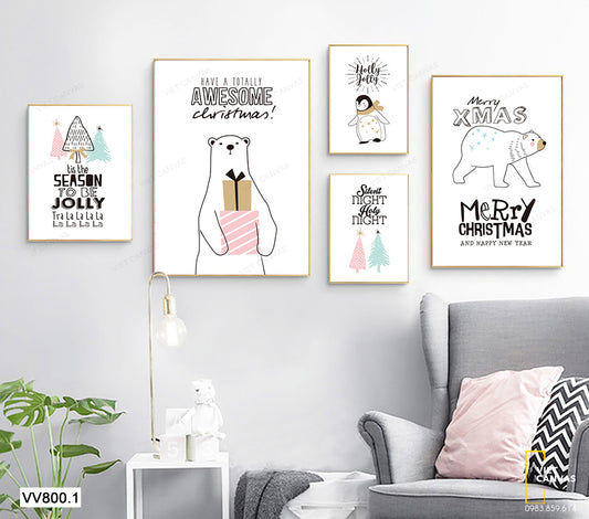 Bộ 5 Tranh Gấu Bắc Cực Và Chim Cánh Cụt - VV800.1