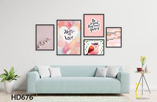 Bộ 5 Tranh Nhành Cây, Con Cú Mèo Và Quotes - HD676