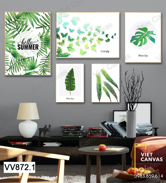 Bộ 5 Tranh Lá Cây Và Đàn Bướm - VV872.1