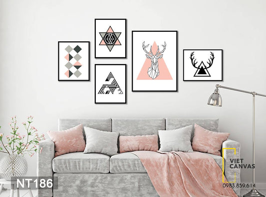Bộ 5 Tranh Hươu Và Hình Học Ấn Tượng - NT186