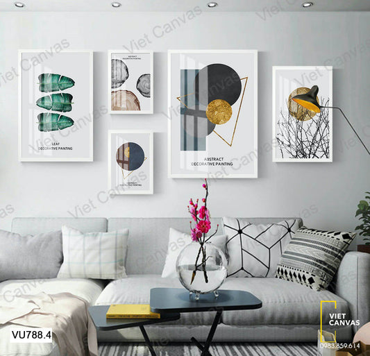 Bộ 5 Tranh Hình Học Và Lá Cây - VU788.4