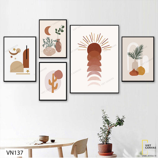 Bộ 5 Tranh Hình Học Và Lá Cây - VN137
