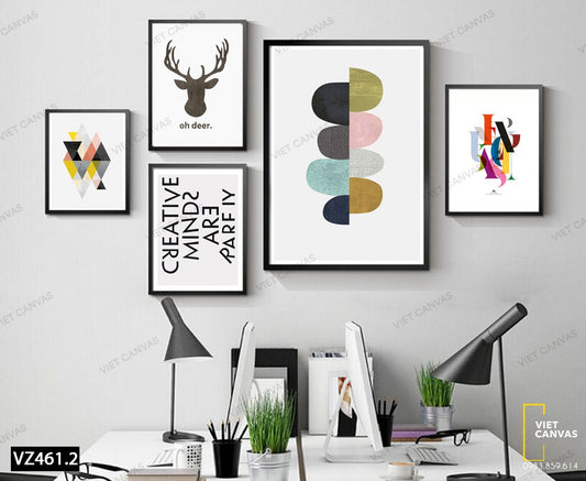Bộ 5 Tranh Trừu Tượng, Hươu Và Quotes - VZ461.2