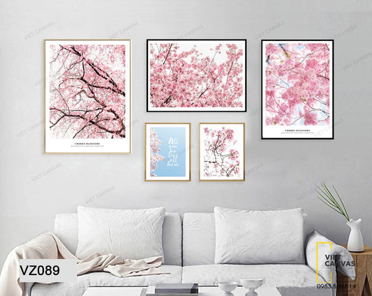 Bộ 5 Tranh Hoa Đào Rực Rỡ - VZ089
