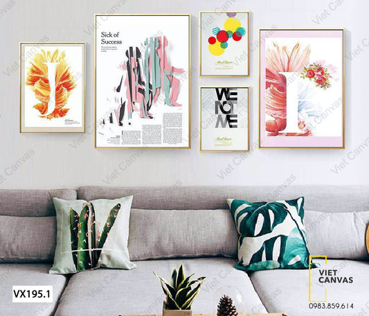 Bộ 5 Tranh Hoa, Hình Tròn Và Chữ Nghệ Thuật - VX195.1