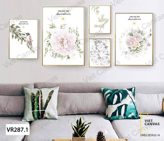 Bộ 5 Tranh Hoa Lá Và Chú Chim - VR287.1