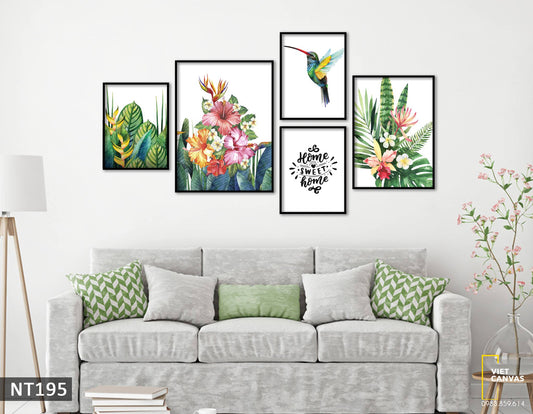 Bộ 5 Tranh Chú Chim Và Hoa Lá Rực Rỡ - NT195