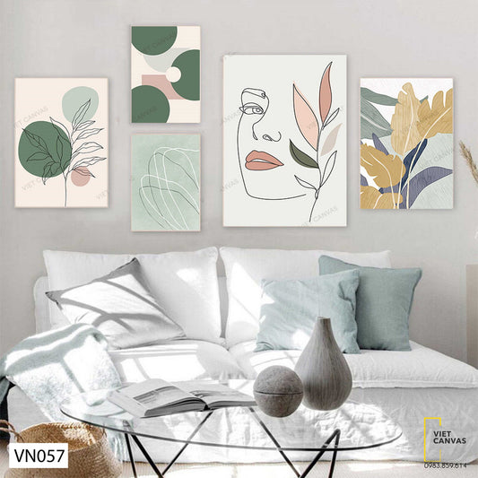 Bộ 5 Tranh Hoa, Lá Tối Giản - VN058