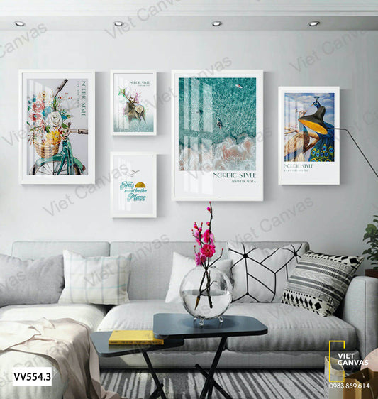 Bộ 5 Tranh Biển Và Giỏ Xe Hoa - VV554.3