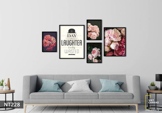 Bộ 5 Tranh Hoa Mẫu Đơn Và Quotes - NT228