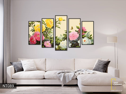 Bộ 5 Tranh Hoa Mẫu Đơn - NT089