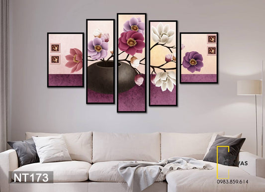 Bộ 5 Tranh Hoa Sắc Tím - NT173