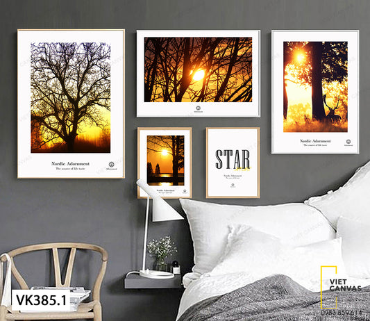 Bộ 5 Tranh Hoàng Hôn Lấp Lánh Qua Hàng Cây - VK385.1