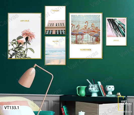 Bộ 5 Tranh Hồng Hạc Và Hoa Hồng - VT133.1