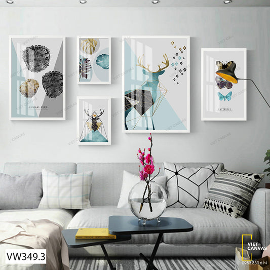 Bộ 5 Tranh Hươu, Bướm Và Những Chiếc Lá - VW349.3