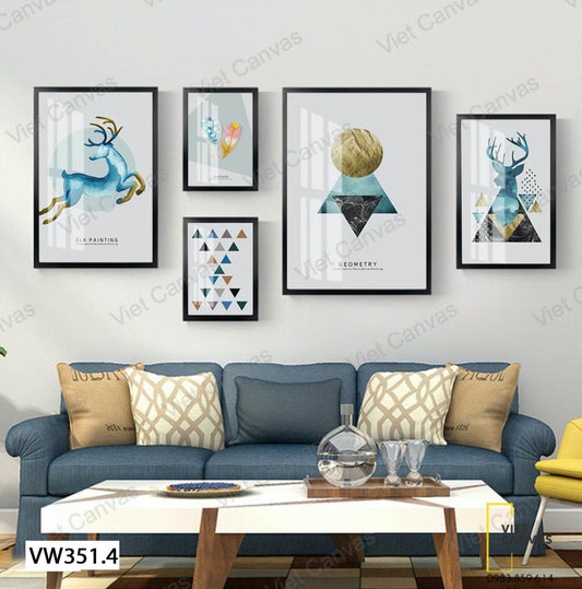 Bộ 5 Tranh Hươu, Lông Và Hình Học - VW351.4