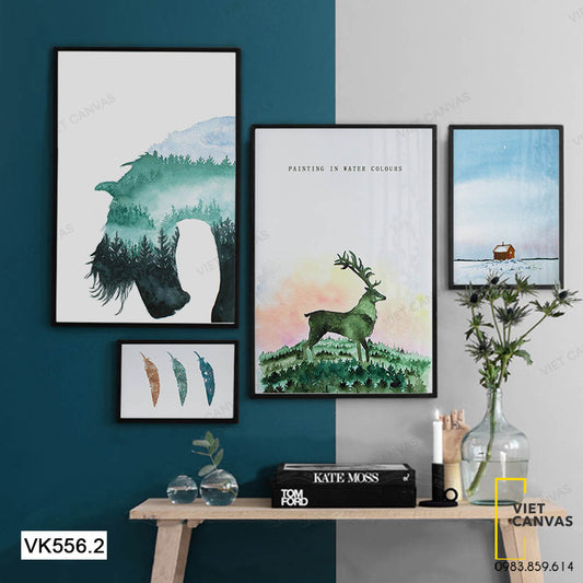Bộ 5 Tranh Hươu, Ngựa Và Cây Cối - VK556.2
