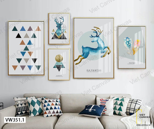 Bộ 5 Tranh Hươu Và Hình Khối - VW351.1