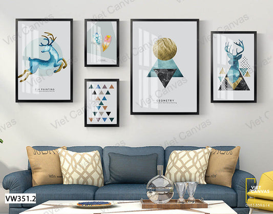 Bộ 5 Tranh Hươu Và Hình Khối - VW351.2
