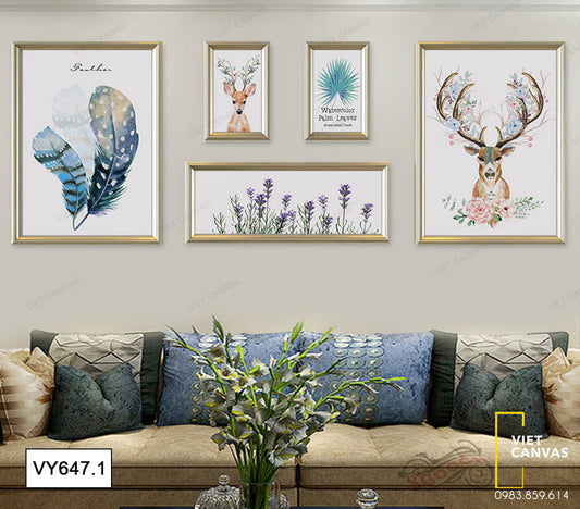 Bộ 5 Tranh Hươu Và Hoa Lá - VY647.1