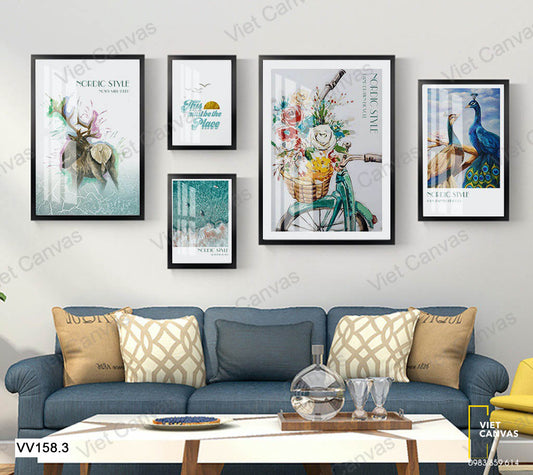 Bộ 5 Tranh Hươu Và Giỏ Xe Hoa - VV158.3