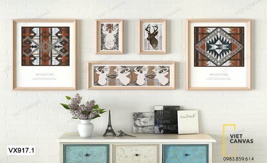 Bộ 5 Tranh Hươu Và Họa Tiết - VX917.1