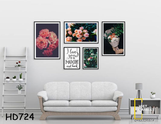 Bộ 5 Tranh Đóa Hoa Và Quotes - HD724